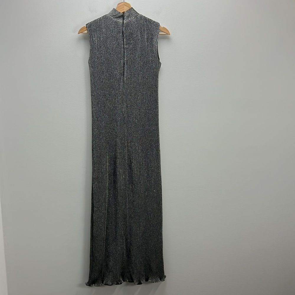 Vintage Ruth Walter Maxi Dress Black Silver Metallic Mock Neck Formal Stretchy - Picture 6 of 9
